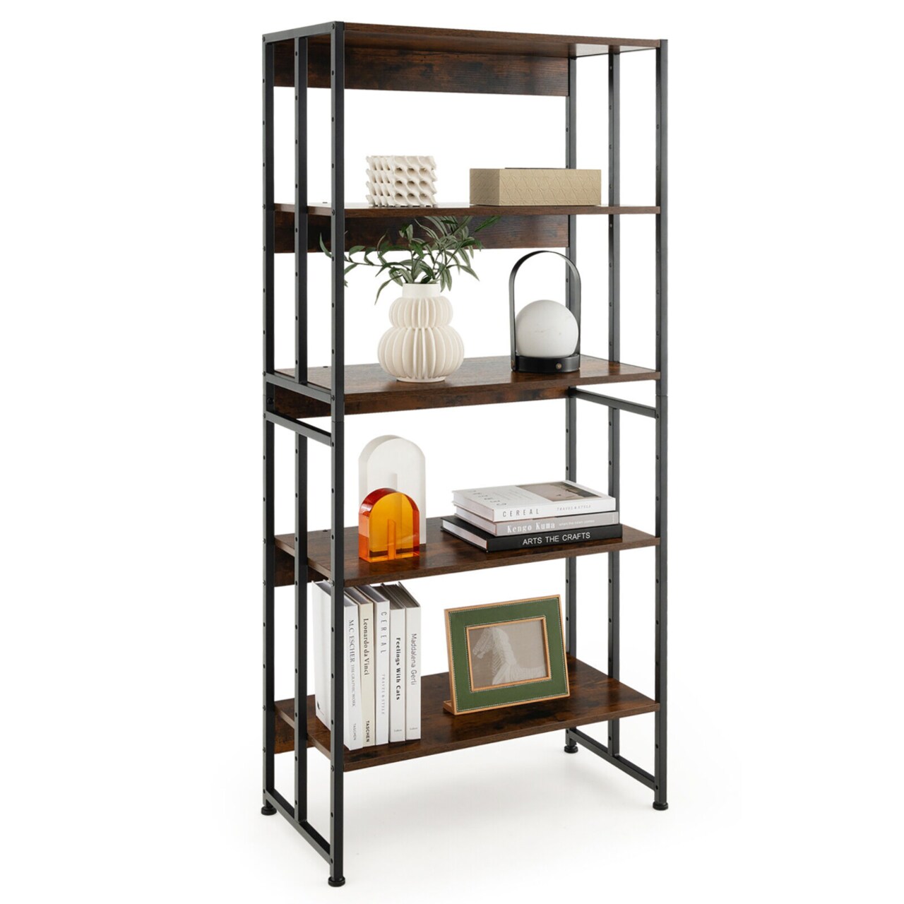 Gymax 5-Tier Industrial Bookshelf Storage Shelf Display Rack w/ Adjustable Shelves